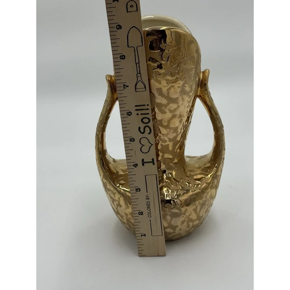 24  KT Weeping Gold Textured Ceramic Vase Glossy‎ Finish Made in U.S.A.
